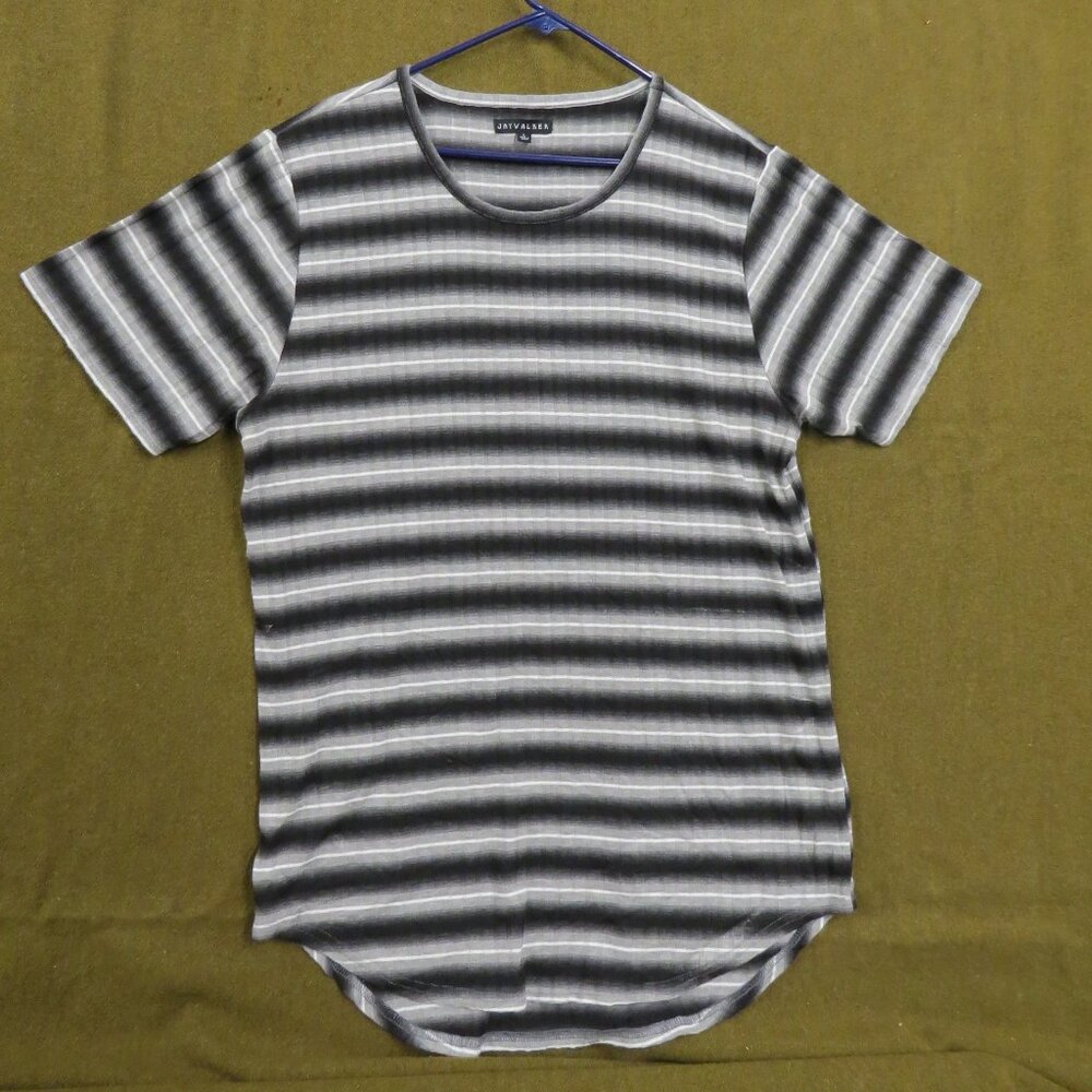 Jaywalker Men's Black Gray & White Striped Graphic Casual Dress L T-Shirt